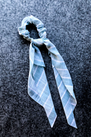 Baby Blue & Plaid Ribbon Scrunchie
