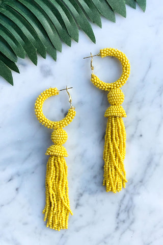 Beaded Hoop Party Earrings - Yellow